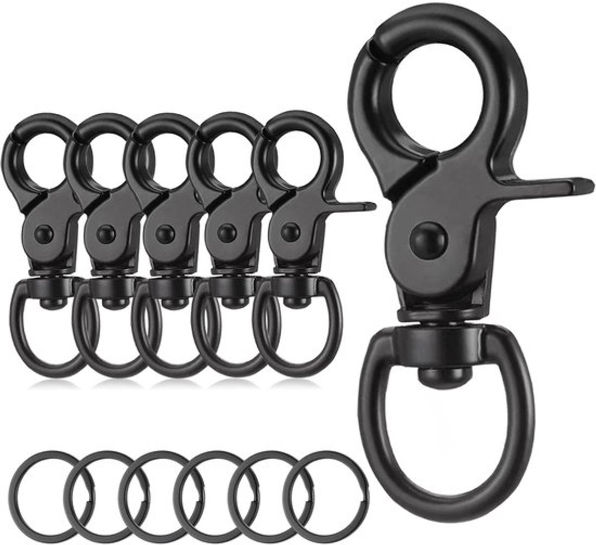 Hondenriem Clip Zware Zinklegering - 360° Draaibare Karabijnhaak - Sleutelhanger - Zwarte Kreeftsluiting - 6 Stuks - Waterdicht en Duurzaam
