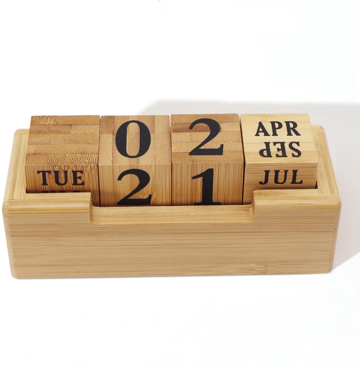 SnelShoppen - Houten eeuwigdurende blokkalender voor bureau - Rustieke decoratie - Bureaublokken voor maanddatum en dag van de week - Schattige bureau