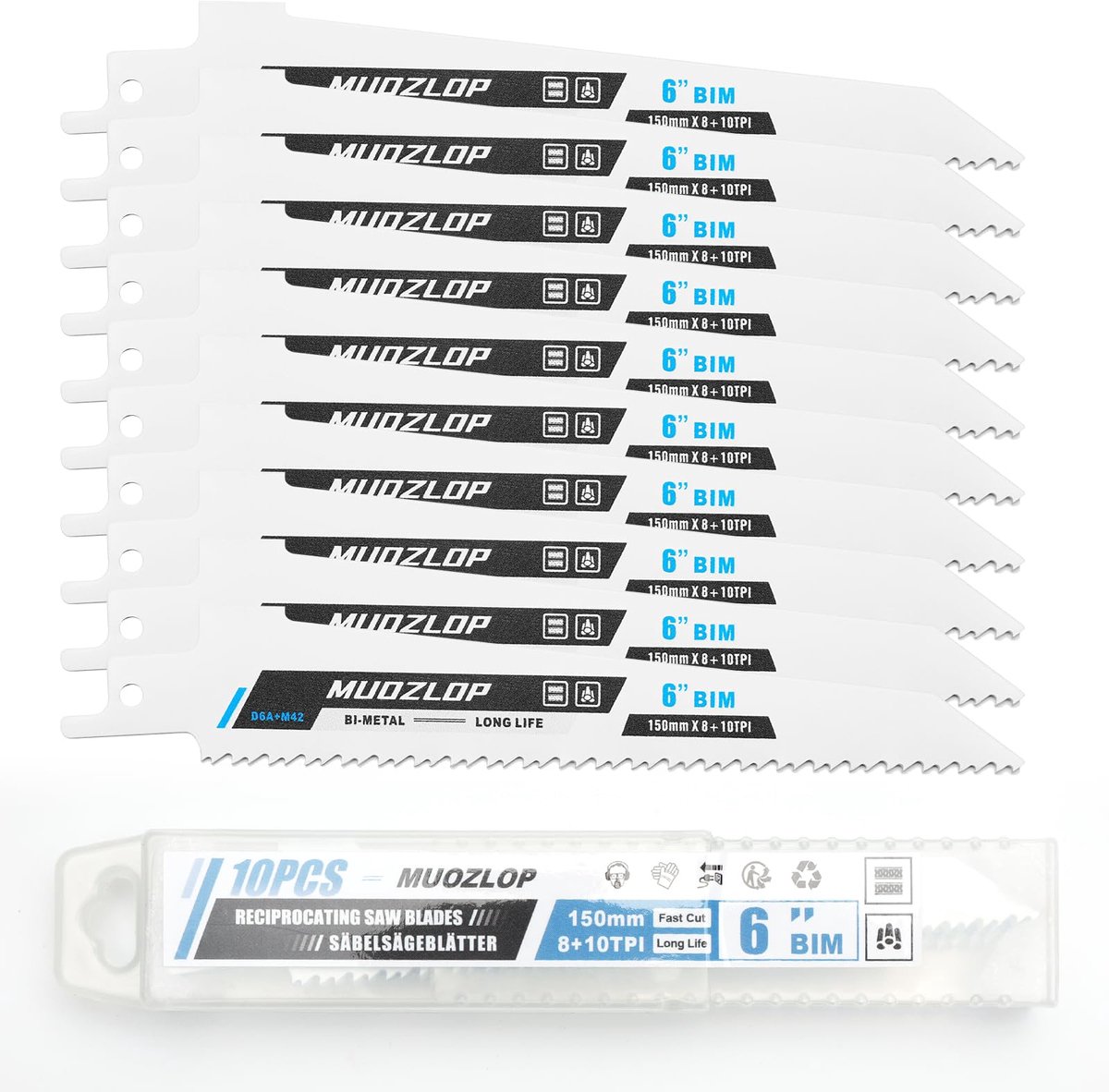 SnelShoppen - 10 Stuks 150 mm Reciprozaagbladen Set, 8 + 10 TPI Metaal Zaagbladen voor Professioneel Gebruik, Geschikt voor Hout en Metaal, Hoogwaardi