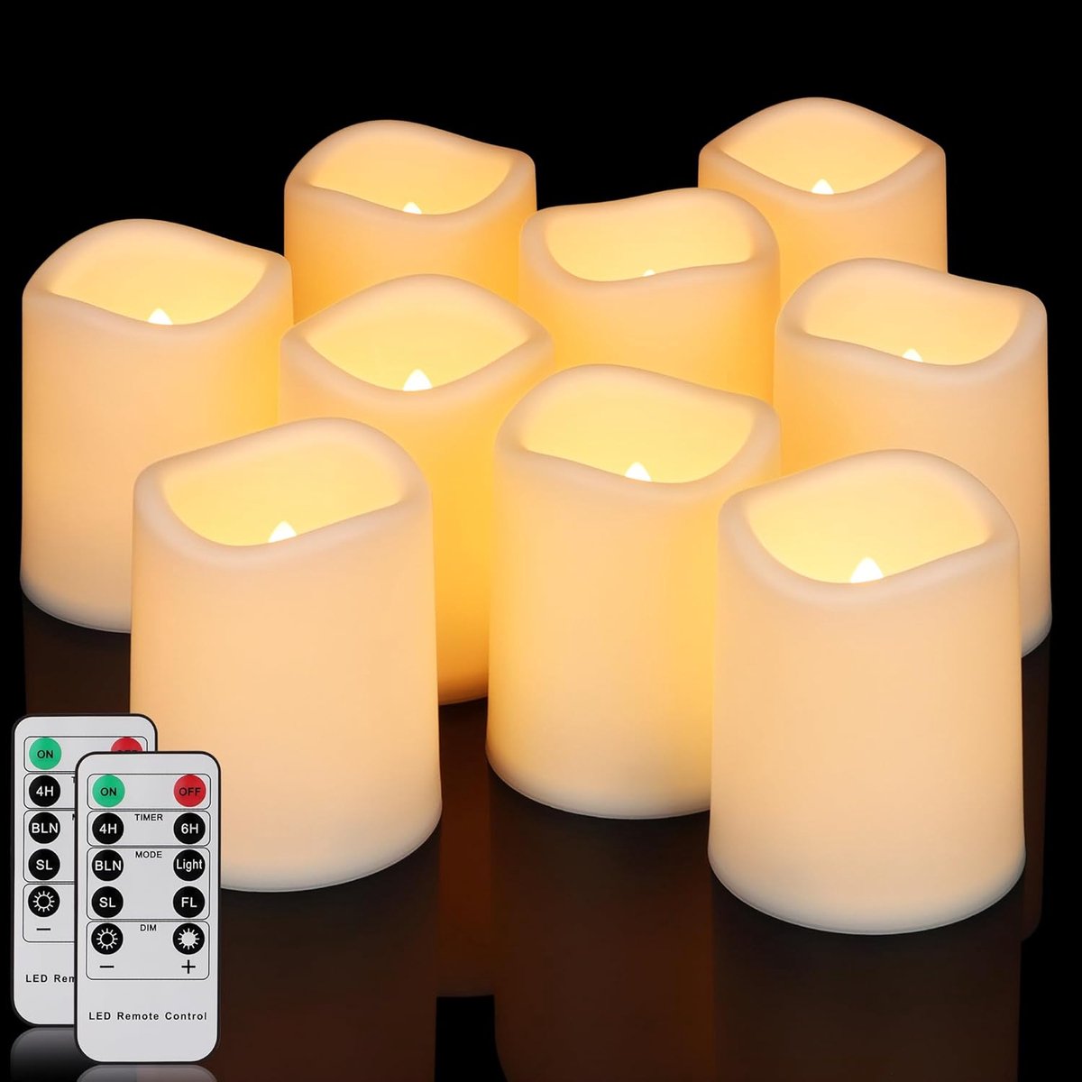SnelShoppen - 9 Stuks Vlamloze LED-Kaarsen met Afstandsbediening en Timerfunctie - Flikkerende Vlam - Waterdicht - 7,5 x 10 cm - Binnen en Buiten - Wo