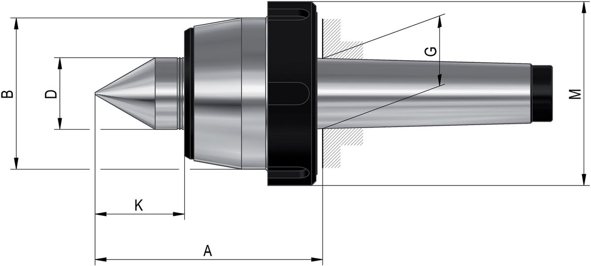 Röhm Meelopende Centreerpunten 60°, MK 3, Maat 104, met Hardmetalen Inzet - 221019