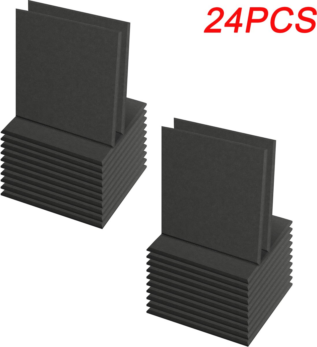 24PCS Vierkante Akoestische Panelen – Geluidsabsorberende Wandpanelen – Geluidsdemping voor Studio, Gamekamer, Kantoor & Muziekkamer – Zwart