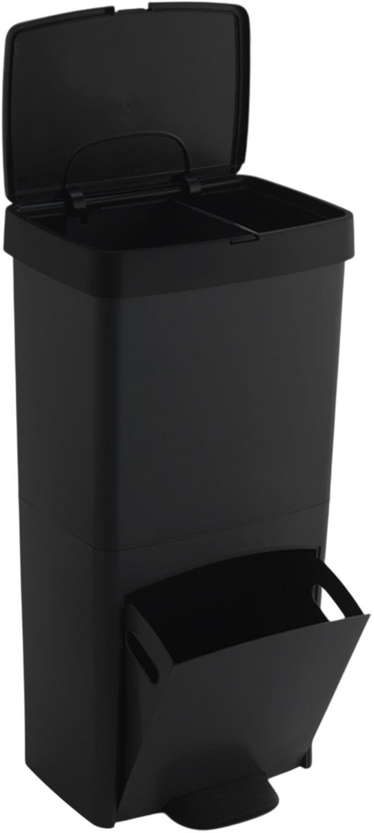 SnelShoppen - Vuilnisbak Recycling Afvalemmer 70L Zwart Antraciet, Verticaal 2 Vakken, 76 cm Hoog, Eenvoudig in Gebruik voor Keuken, Tuin, Feest, Camp