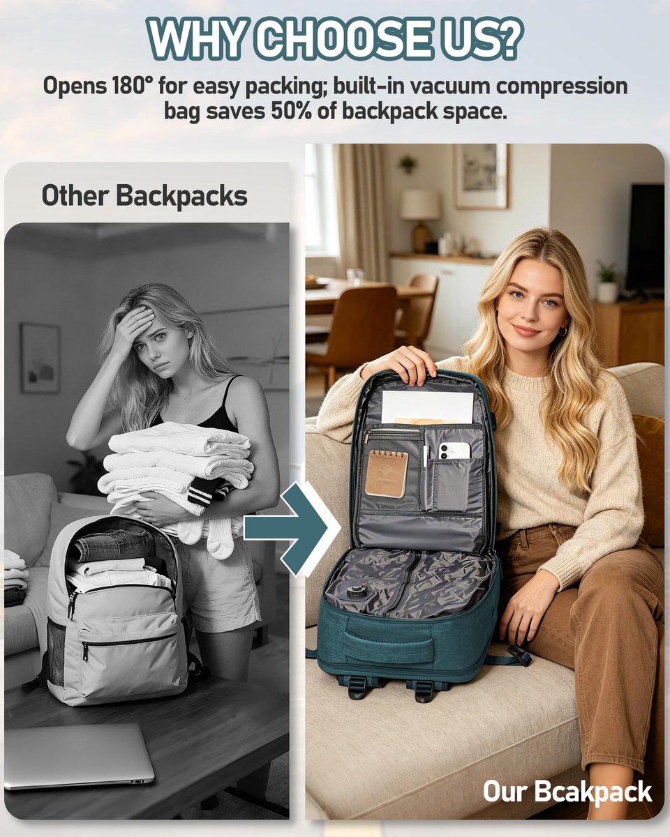 SnelShoppen - Vacuum Cabine Rugzak 40x30x20 voor Ryanair Wizzair - Pauwblauw - Lichtgewicht Reisrugzak voor Weekendje Weg, Camping en Vliegreizen