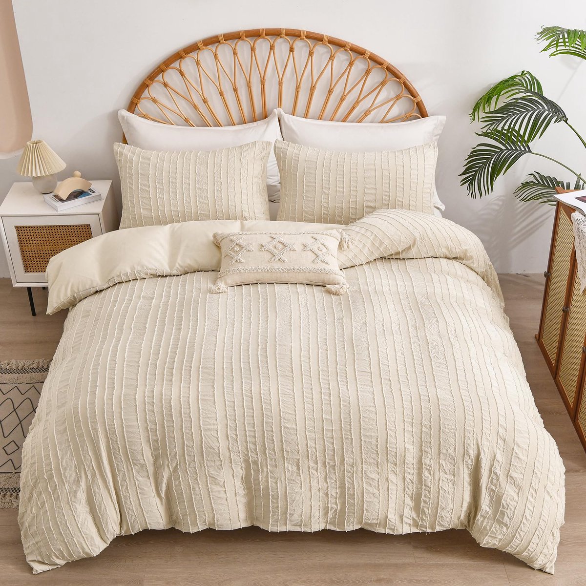 SnelShoppen - Beige Beddengoedset Tweepersoons 3 Stuks - Effen Geplooid Dekbedovertrekset van Zacht Microvezel met Ritssluiting 200x200cm voor Luxe Sl
