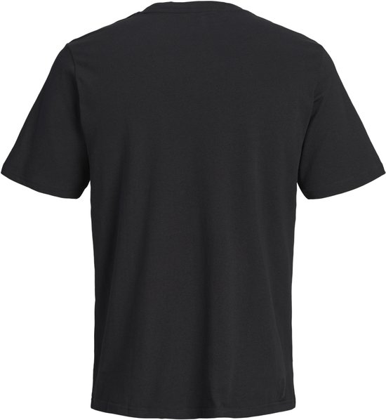 Zwarte t-shirt, van achteren gezien, zonder model.
