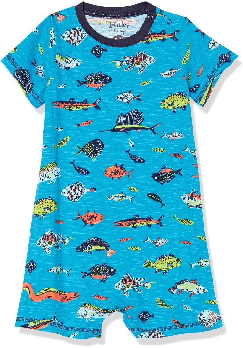 SnelShoppen - Baby Jongens Romper Peuter Footie Diepzeevissen 9-12 maanden, Katoen, Ideaal voor Knuffelen en Spelen, Leuke Print, Druksluitingen voor