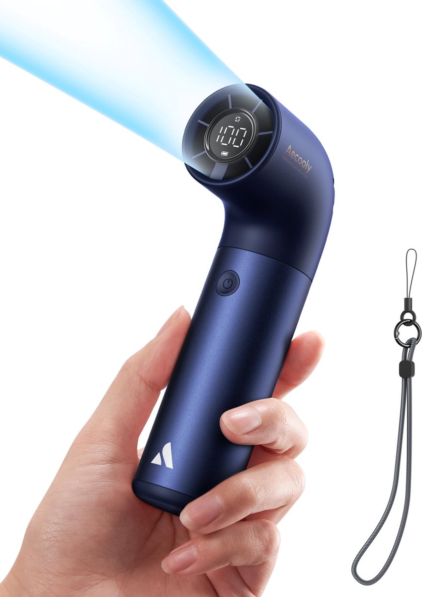 SnelShoppen - Draagbare Handventilator Mini Ventilator 19000 RPM Turbo Hoge Snelheid 15 uur Batterijduur 6 Snelheden Oplaadbare Reisventilator Blauw v