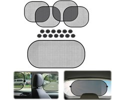 5-delige set zonneschermen - Autozonnescherm met warmte-isolatie - Zijruitzonnescherm van stof - Achterruitzonnescherm van gaas - Opvouwbaar - Installatie met zuignappen - Herbruikbaar - Geschikt voor de meeste automodellen - Zwart