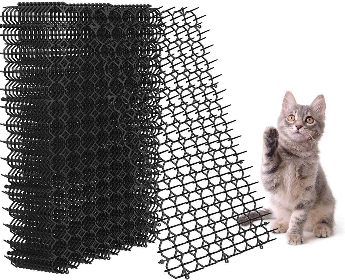 Kattenwerende matten - Afweerstrips voor katten en honden - Anti-klimmatten voor katten - Kattenwerende matten met spikes - Kattenwerende matten met spikes - Geschikt voor huis en tuin - 20 x 40 cm - 15 stuks - Zwart