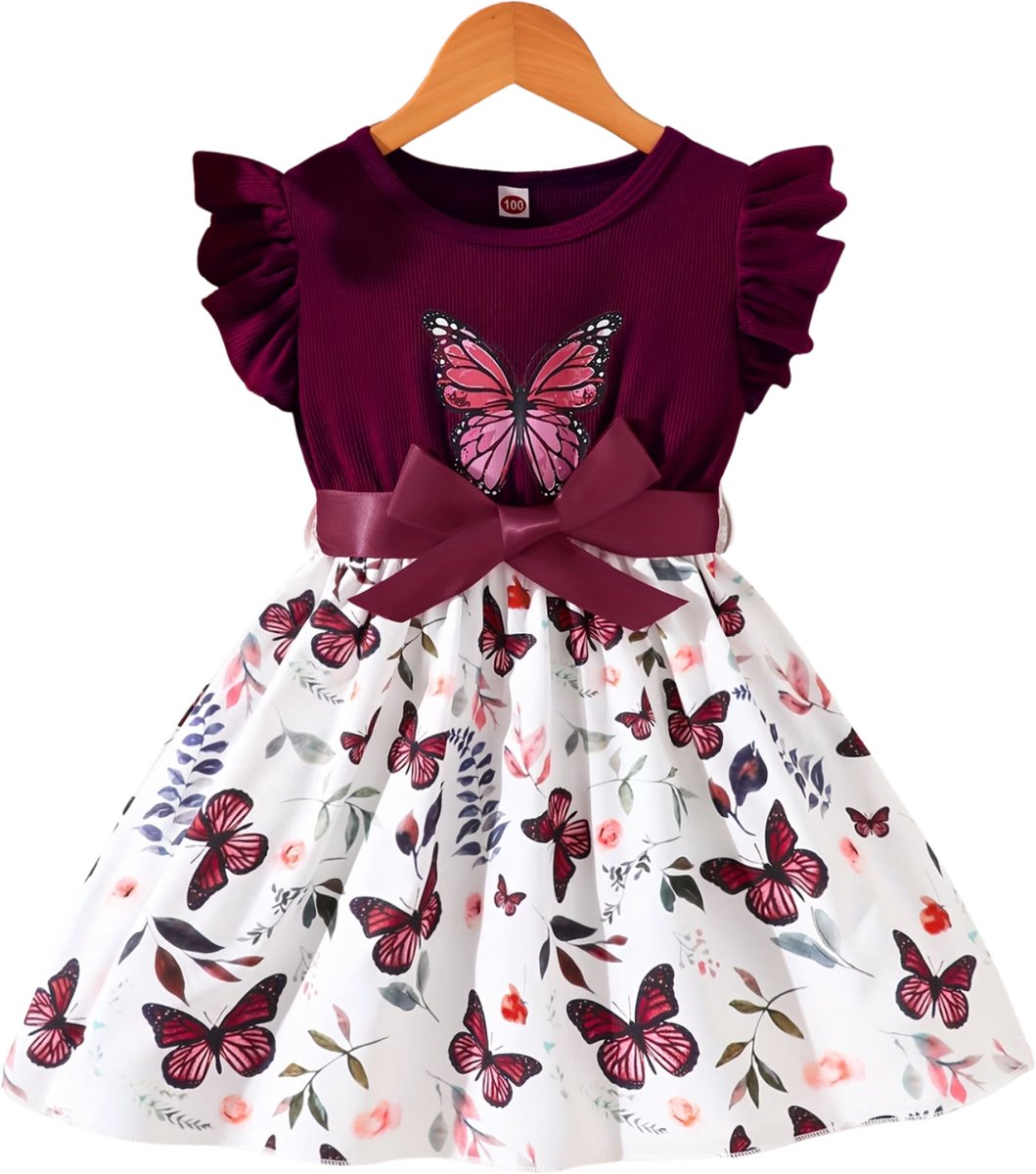 Currero Zomerjurk Meisjes Zomerjurken Kinderen Jurk Meisje Ibiza Stijl Sundress Kinderkleding 5-6 Jaar Bordeauxrood