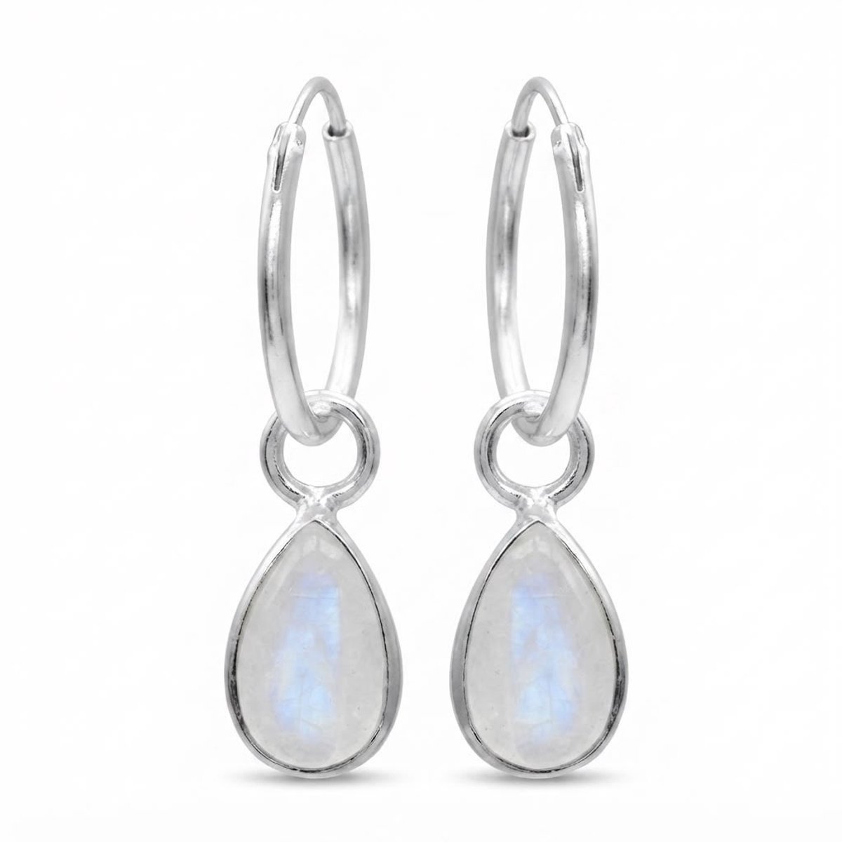 WeLoveSilver - Zilveren Oorringen - met Maansteen Hanger – Oorbellen Druppel Dames – 14 mm