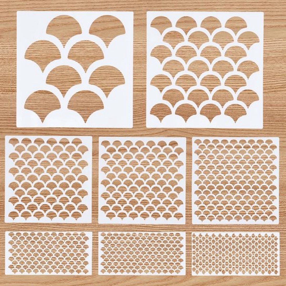 Visschubbensjablonen 8 stuks - Herbruikbare sjablonen - Schilderen - Gezichtsmake-up - Decoratie - Hoogwaardig PET materiaal - Afmetingen 15x7,5/15x15/20x20 cm