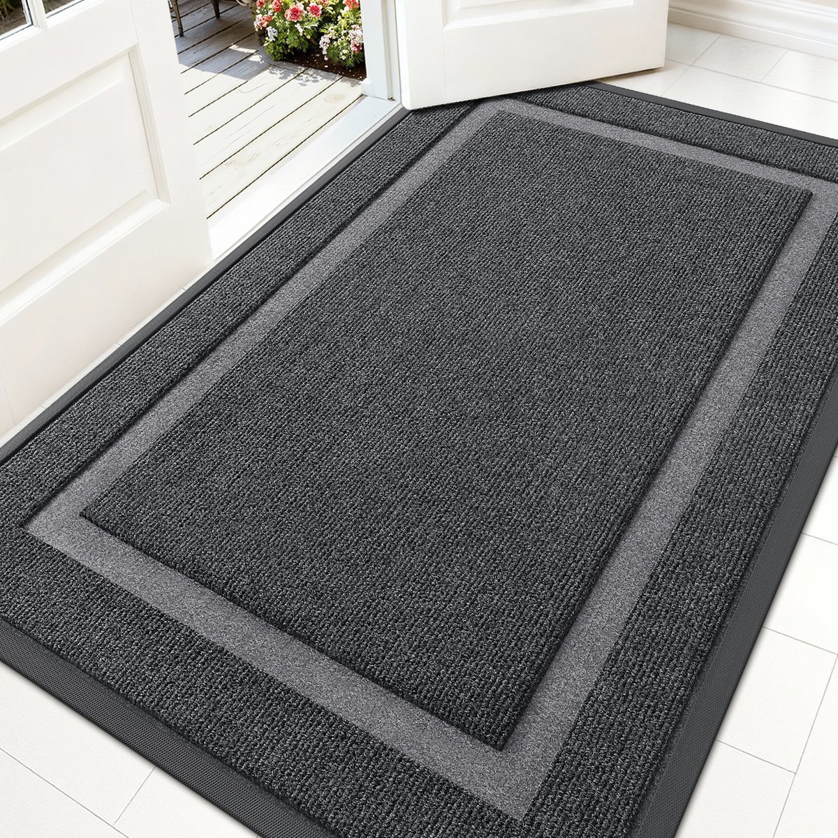 Olanly - Deurmat - Voordeurmat - Rubberen achterkant - Waterdicht en kleurvast - 90x150 cm - Grijs
