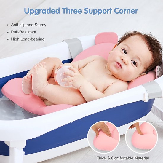 1 stuk - Babybadje steunnetje - Driepunts antislip verstelbaar - Badzitje - Babybadstandaard - 43*32 cm - Voor pasgeborenen van 0-12 maanden - Roze — afbeelding 3