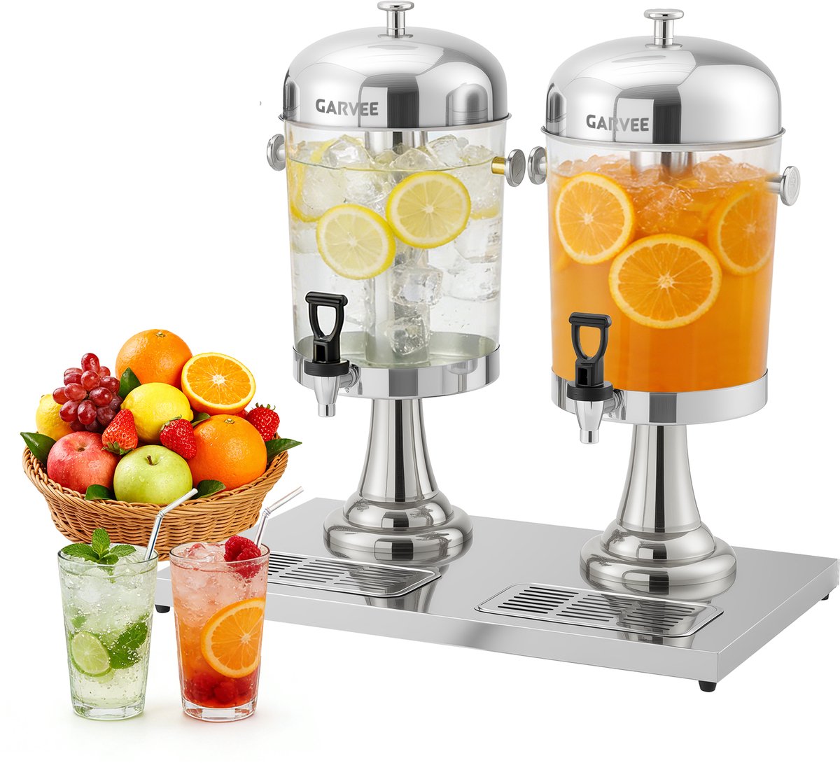 Triumpunpre Drankdispenser 16,7 Liter Roestvrij Staal met Dubbele Kraan en IJskern – Koude Drankdispenser voor Limonade, Sap en IJsthee – Zilver