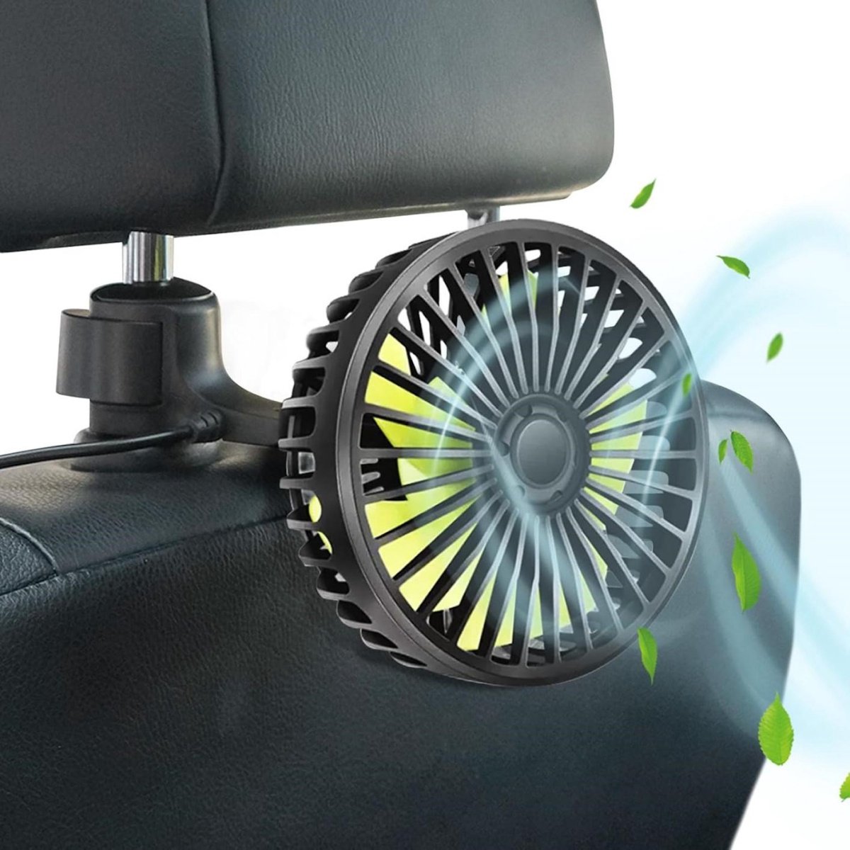 GELLDG USB-autoventilator voor de achterbank – 360° draaibaar, 3 snelheidsstanden – Krachtige en stille 5V-ventilator – Geschikt voor auto's, thuis en op kantoor – Geschikt voor 12V-vrachtwagens, campers, boten en aanhangers