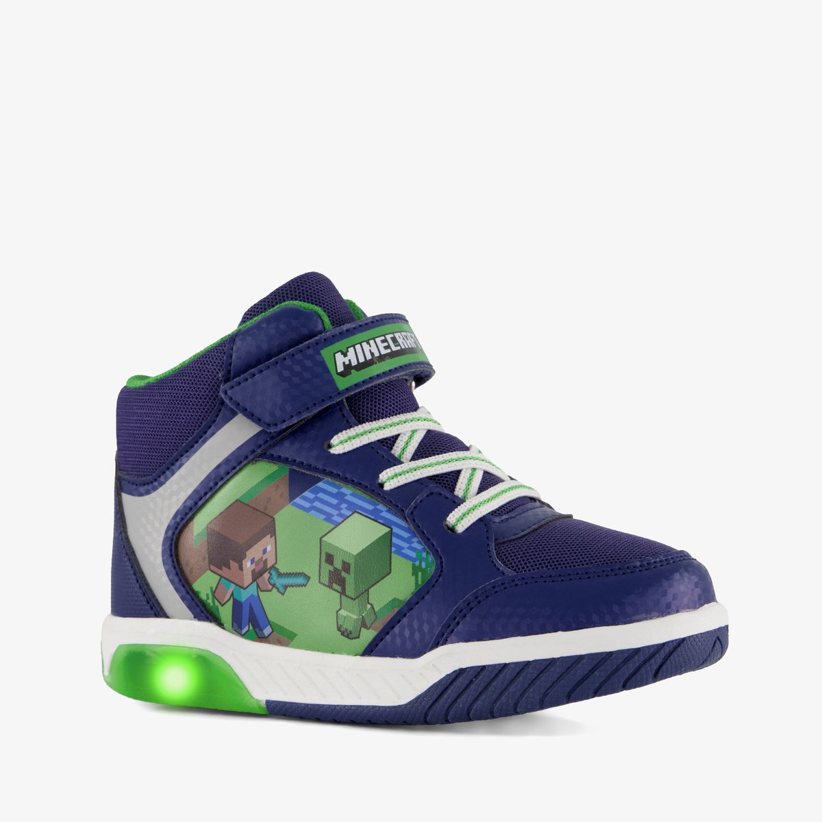 Minecraft jongens hoge sneakers met lichtjes blauw - Maat 28