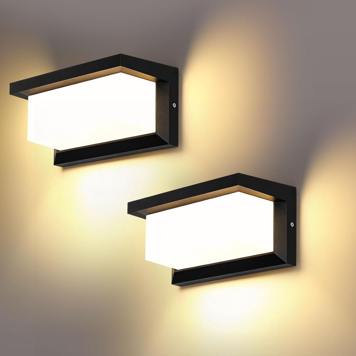 LED Wandleuchte Buiten 2 Stuks 18W IP66 Waterdicht Buitenlamp Buitenverlichting Wand Rechthoekige Wandlamp Aluminium Buitenwandlamp voor Buitenruimte Outdoor Warm Wit [Energieklasse G]