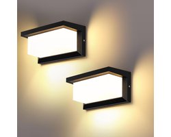 Merkloos 2 Stuks LED Wandleuchte Buiten 18W IP66 Waterdicht Rechthoekige Aluminium Wandlamp voor Buitenruimte Warm Wit