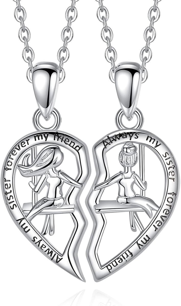 Halsketting voor zussen en beste vriendinnen van 925 sterling zilver, perfect cadeau voor verjaardag en jubileum, 45,7 cm lang