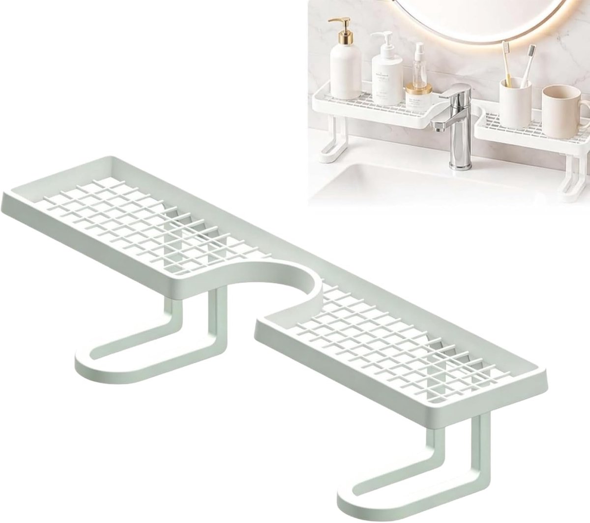 VHV - Gootsteen organizer - Kraan opberger - Gootsteenrekje - U-vormig - Zonder boren - Vrijstaand - Achter de kraan - Voor keuken en badkamer - 42*9*9CM - Wit