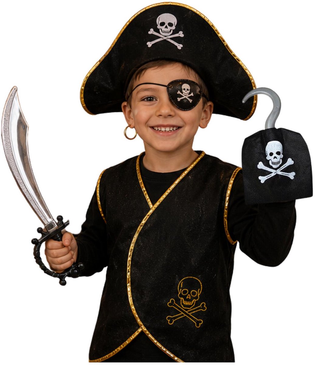 Funny Fashion verkleed feest set - Piraten stijl - kinderen - 6-delig - hoed wapens en accessoires