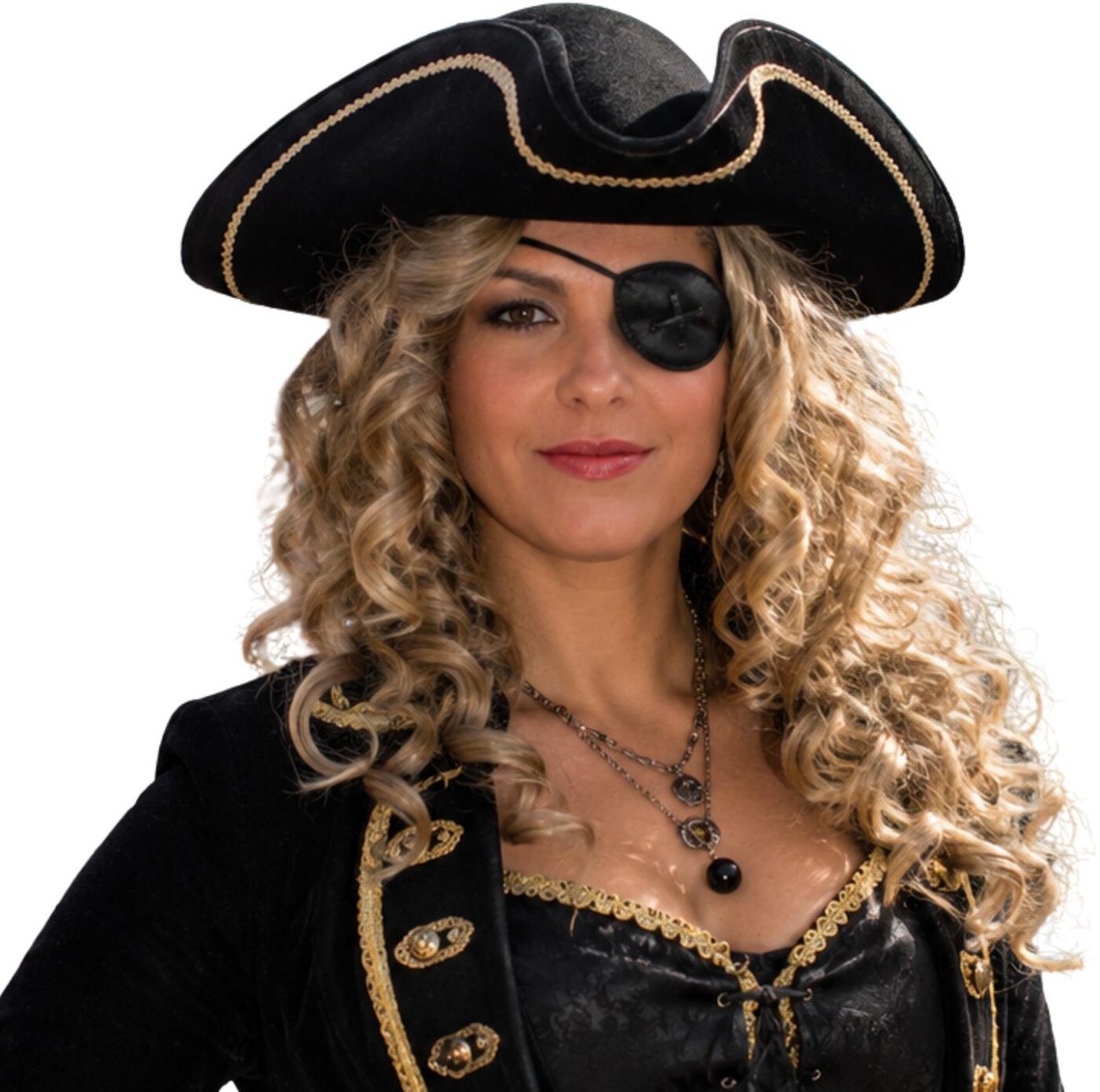 Orlob Carnaval verkleed hoed voor een Piraat - zwart/goud - heren/dames - met een ooglapje - verkleden - piraten