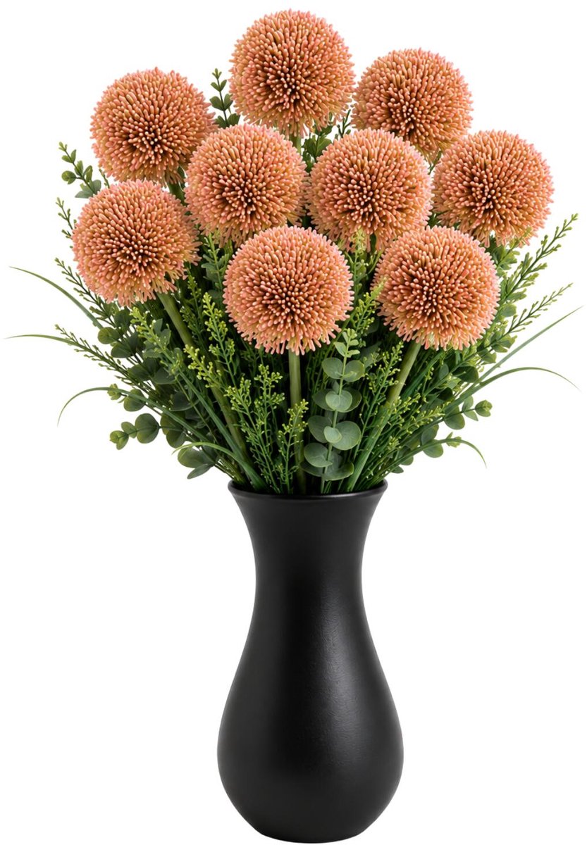 Bellatio Design Sierui Globemaster kunstbloem - 10x - losse stelen - zalmroze - 44cm - Natuurlijke uitstraling