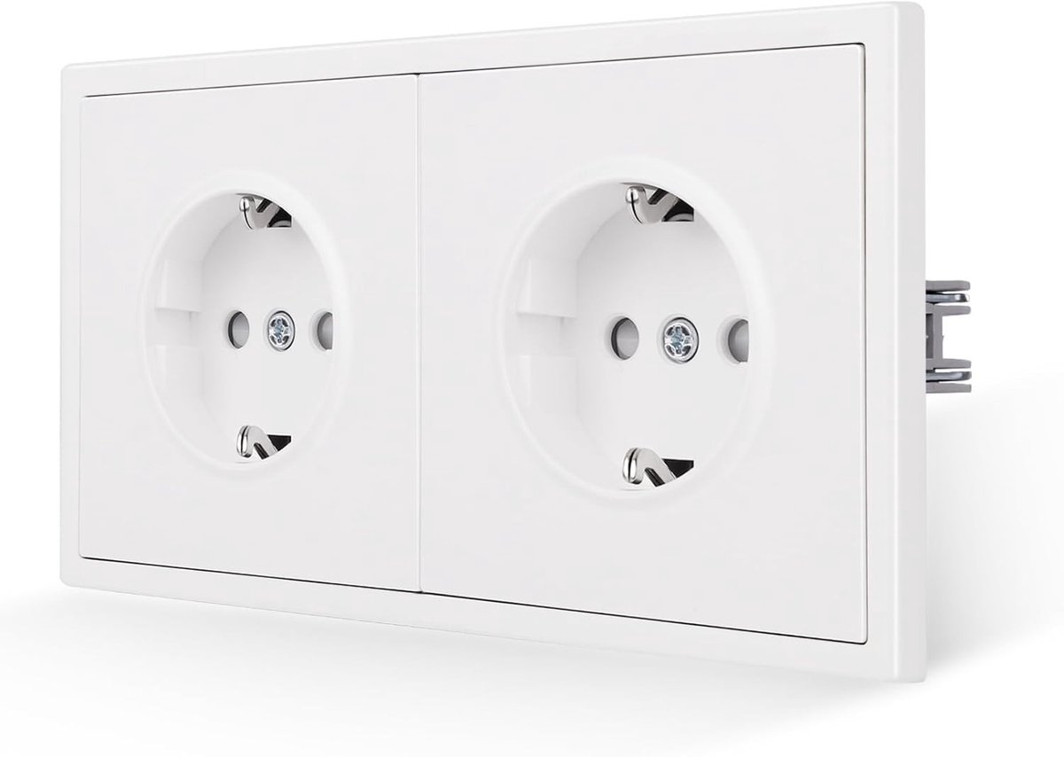 Dubbele Witte Mat Flush Stopcontact met Plug-In Klem 16 Amp Schuko voor Binnengebruik en Veiligheid