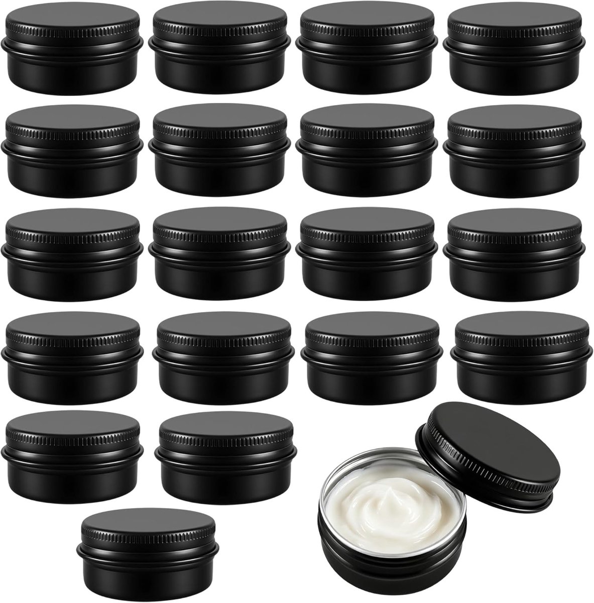 Zwarte aluminium blikjes met schroefdeksels voor kaarsen en opslag, 20 ml, rond, 20 stuks, handig en veelzijdig