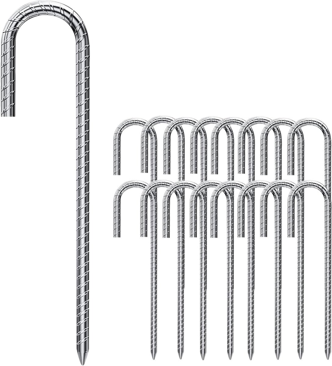16 Stuks Grondankers 30cm J Type Gegalvaniseerd Staal voor Tenten, Trampolines en Campingaccessoires