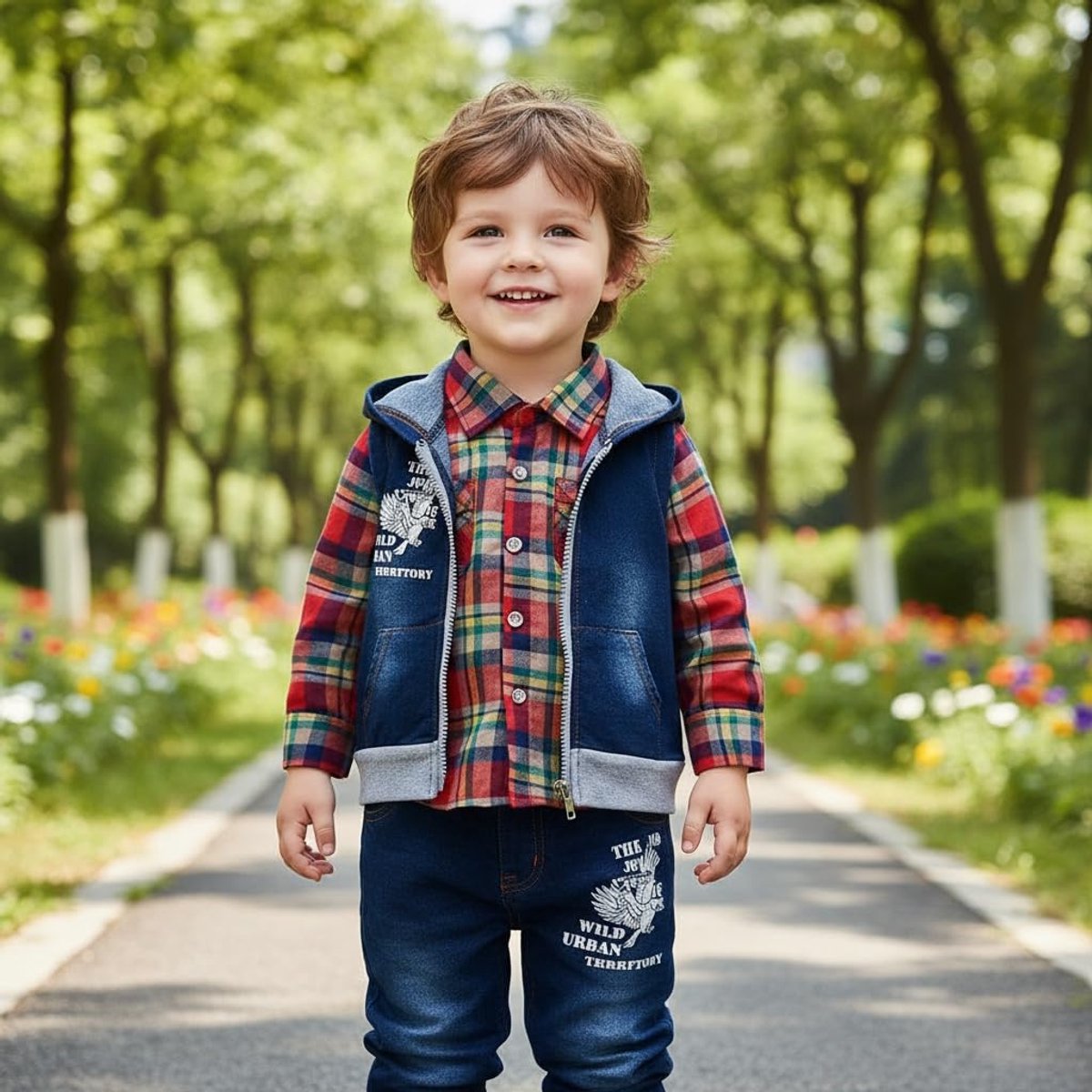 SnelShoppen - Lente Herfst Baby Jongens Kleding Set 3 Stuks Katoen Shirt Jeans Denim Vest voor Feest en Vrije Tijd