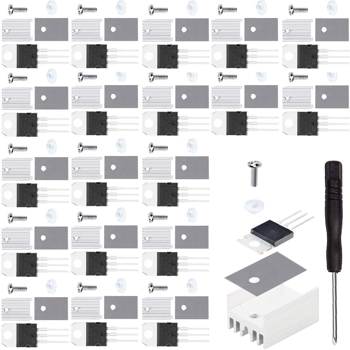 NPN Transistor 5A 60V Epitaxiaal Power Transistor met Koellichaam en Schroeven, Ideaal voor Elektronica en DIY Projecten