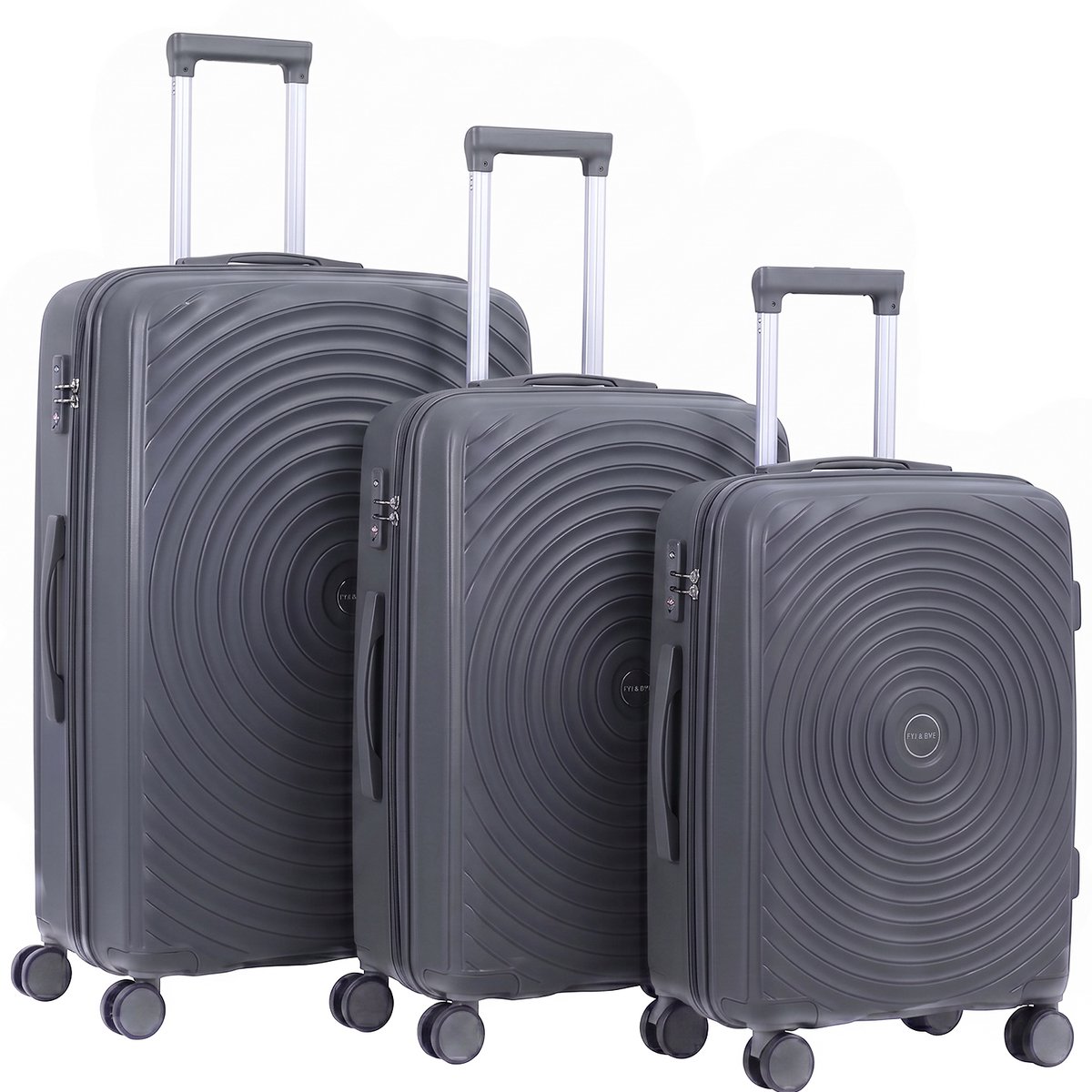 FLY&BYE® Kofferset Core - S/M/L - 3 Delig - Complete Set - 35 Handbagage + 60 en 94L Ruimbagage - Cijferslot - Antraciet