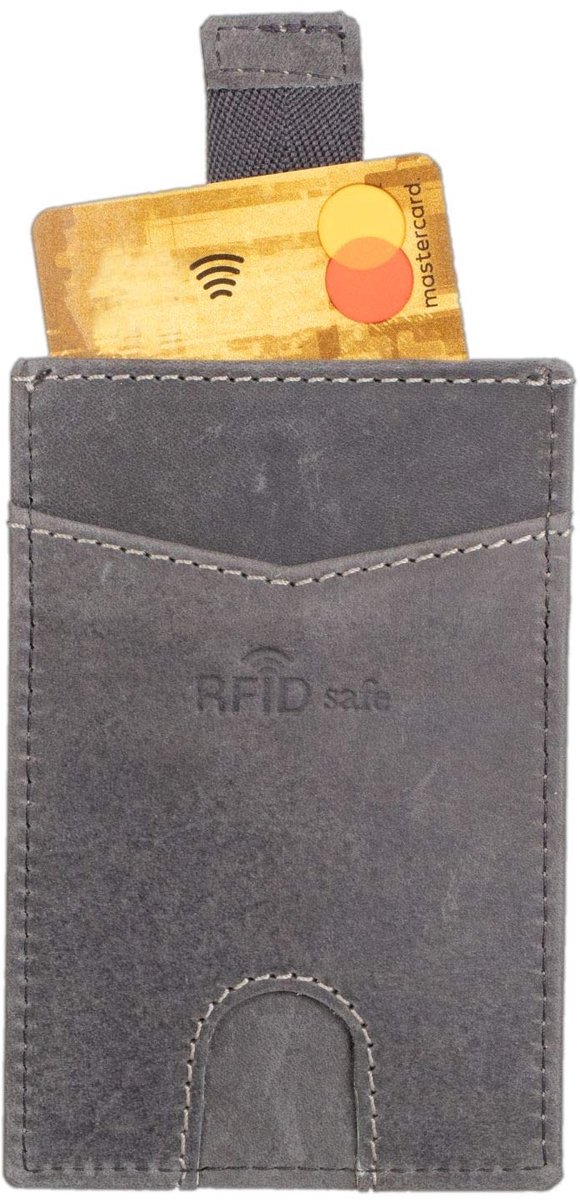 SnelShoppen - Uniseks creditcardhouder met RFID-bescherming, lederen kaarthouder voor dames en heren, grijs, 11x7x10 cm, ideaal voor reizen, portemonn