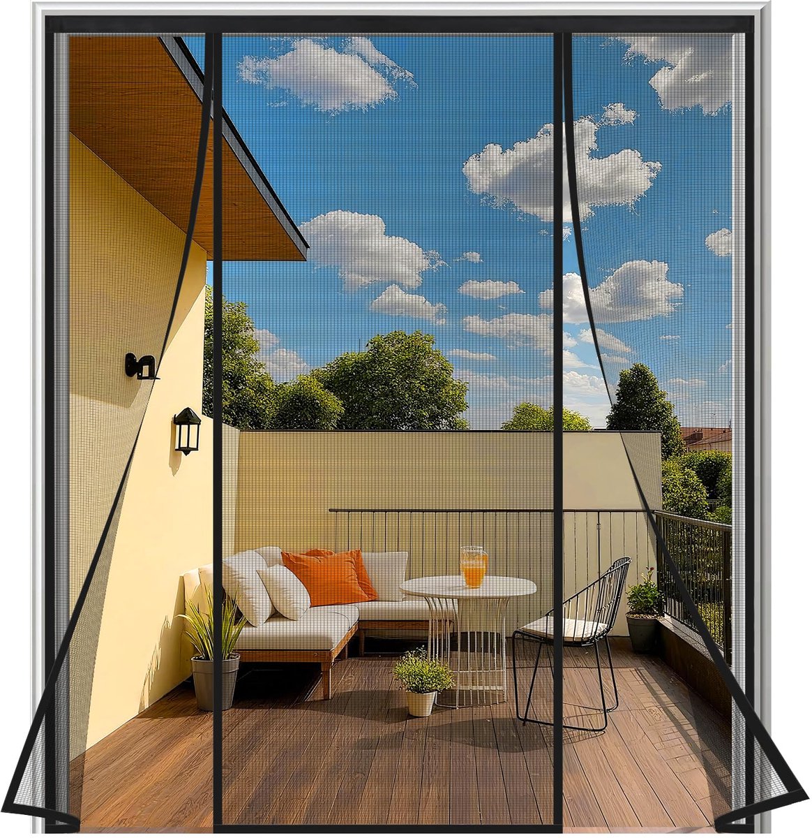 SnelShoppen - Vliegengaas voor Deur 180x220 cm, Zwart, Magnetisch Vliegengaas, Balkondeur, Dubbele Deur, Zonder Boren, Kleefmontage, Lichtdoorlatend v