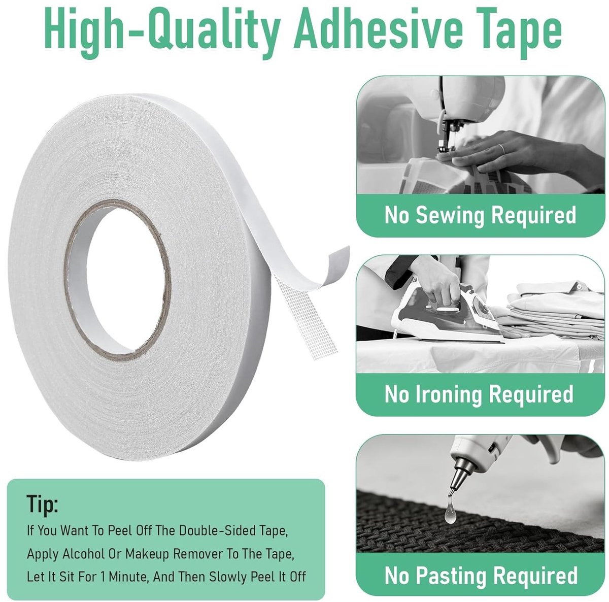 Extra sterk dubbelzijdig plakband 13 mm x 60 m voor kleding, knutselen, scrapbooking en creatieve projecten