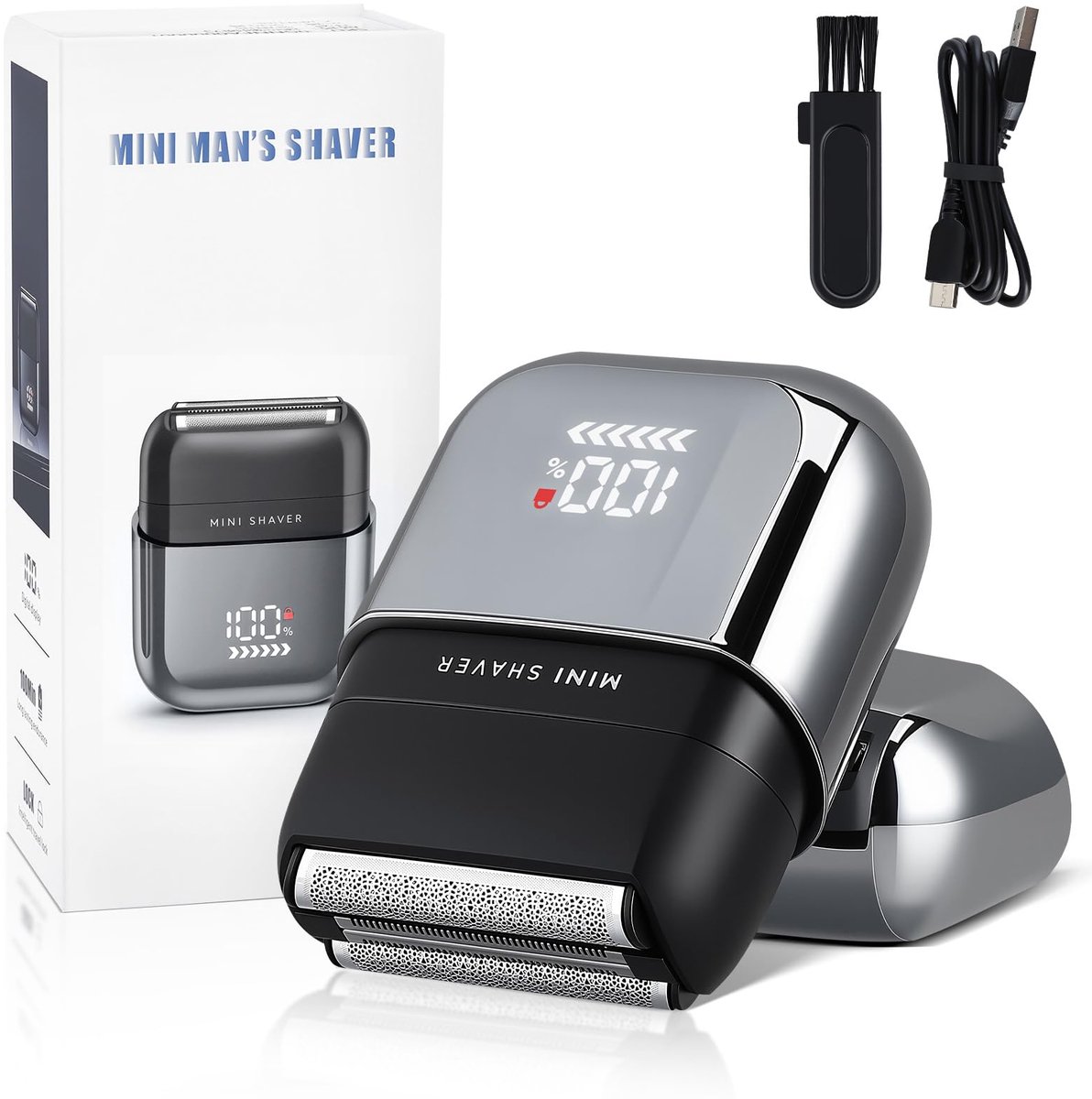 SnelShoppen - Mini Scheerapparaat Heren Elektrisch LED-Display IPX7 Waterdicht Draadloos 120 Minuten 900 mAh USB-C Opladen Draagbaar met Reisblokkerin