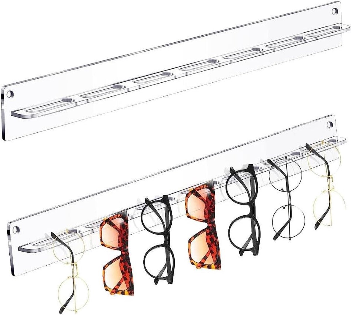 Set van 2 Acryl Zonnebril Organisers voor Wandmontage | Brillenhouder voor 7 Zonnebrillen en Optische Brillen, Ruimtebesparend en Stijlvol