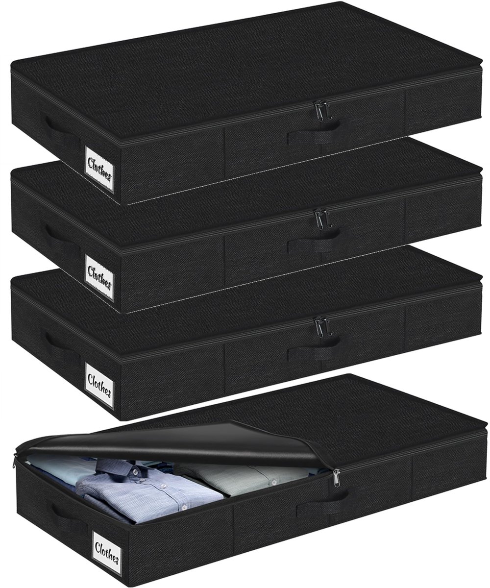 SnelShoppen - Onder bed opbergdozen met deksel 4 stuks, slanke laag profiel kledingorganizer voor speelgoed, deken en kleding, stevige bodem, 12 cm ho