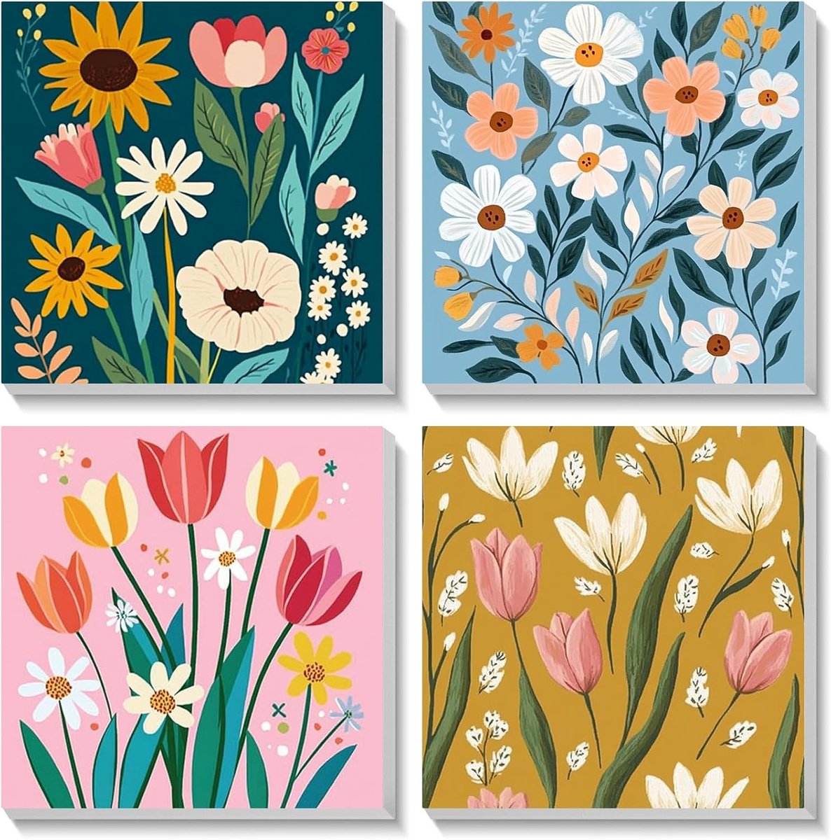 Schilderen op Nummer: Bloemenlijst Set voor Kinderen en Beginners, Acrylverf 20 x 20 cm, Creatieve Activiteit voor Volwassenen