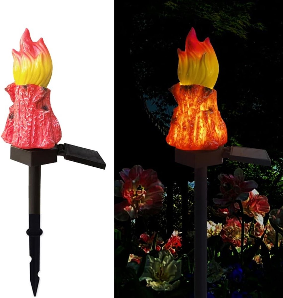 Decoratieve Zonne-energie Rode Tuinverlichting, Schattige Rode Fakkel Grondlamp, Waterdichte LED Lampen voor Buitengebruik en Avondverlichting