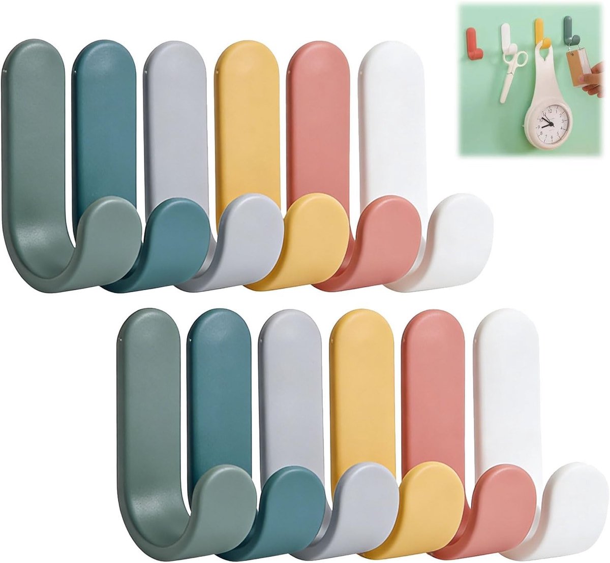 Kledinghaken zonder boren, waterdichte en sterke stickers voor badkamer, keuken en kantoor - 12 stuks voor kinderkamer en meer