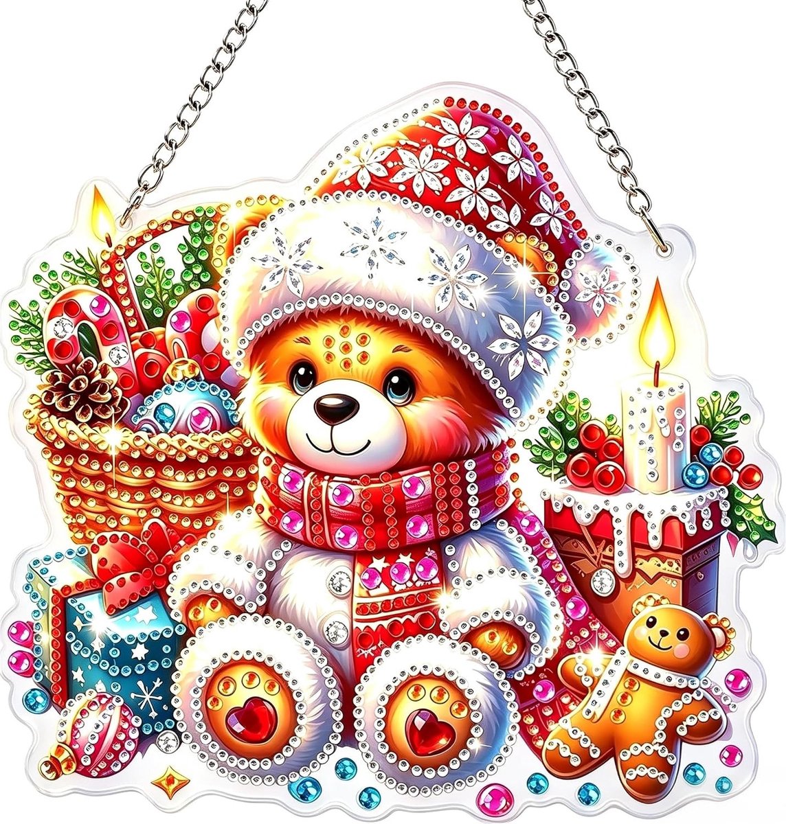 Diamant Schilderen Hang Ornament Teddy Beer voor Kerstdecoratie - Creatieve Set voor Volwassenen en Kinderen met Ketting en Ontwerpen voor Raam en Muur