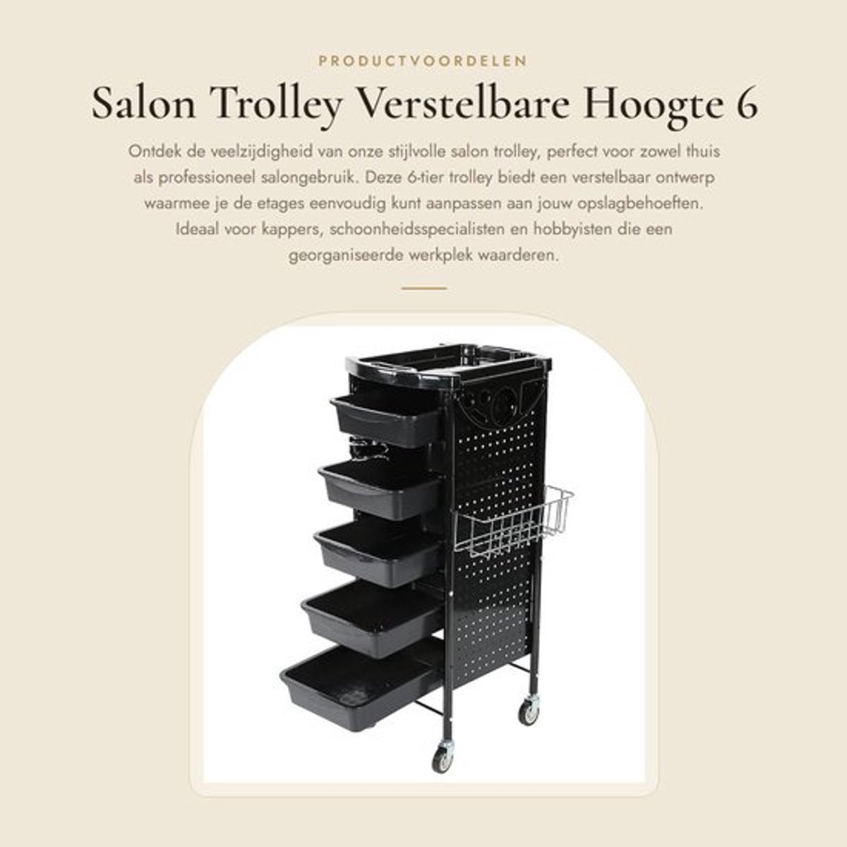 Salon Trolley Verstelbaar Ontwerp - Opbergtrolley op Wielen - 6-Tier Opbergkar - Lichtgewicht en Duurzaam - Eenvoudige Montage - Flexibele Hoogte Instelling