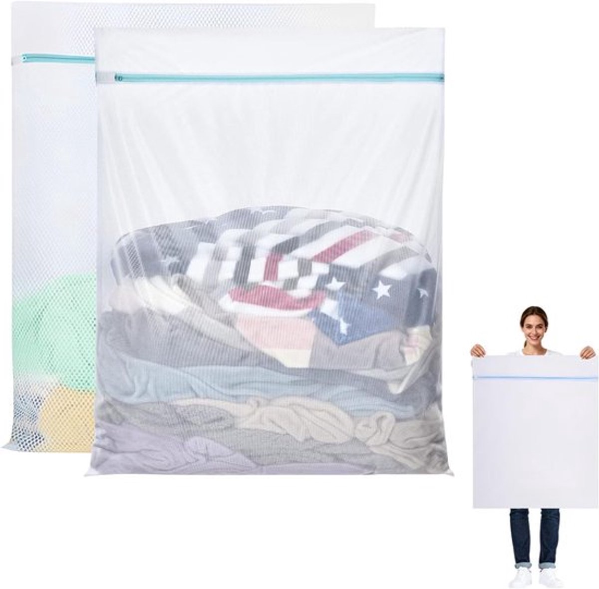 Thijox - Waszakken Groot 60x80 cm, 2 Stuks Wasnetten met Ritssluiting voor Fijne Was, Ondergoed, Sokken, Gordijnen, Fleecedekens, Beddengoed