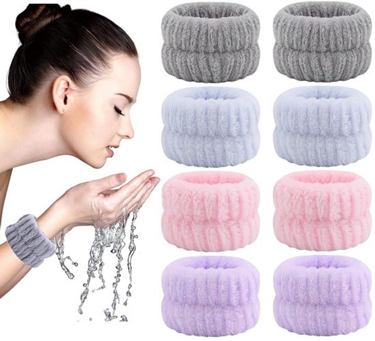 Polsbandages Ademend - 4 Paar Microvezel - Elastische Handdoek - Sporthoofdbanden - Douchegebruik - Steun voor Pols - Wasbanden