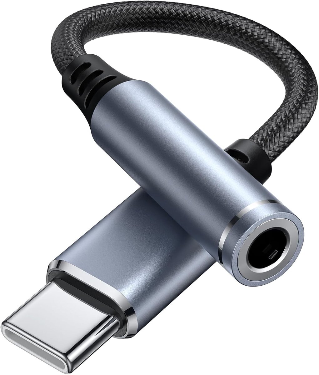 USB C naar 3,5 mm hoofdtelefoonadapter, type C AUX-audiokabel, compatibel met iPhone en Galaxy S, zwart