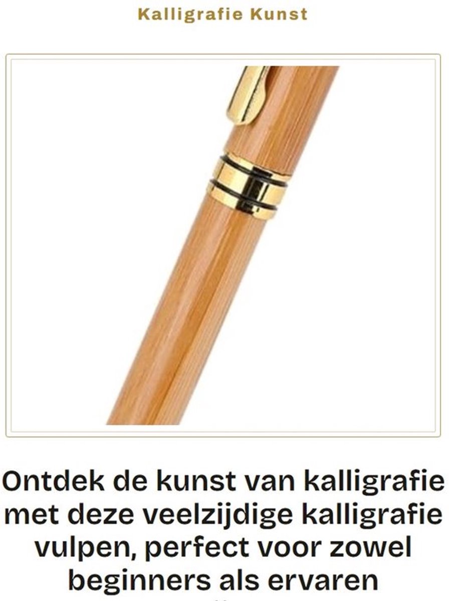 Kalligrafiepen met brede stomp beitelpunt - Kalligrafiepennen - Bamboe handvat - Piston type inkttank - Geschikt voor diverse lettertypen - 5 maten - Schrijfpunt